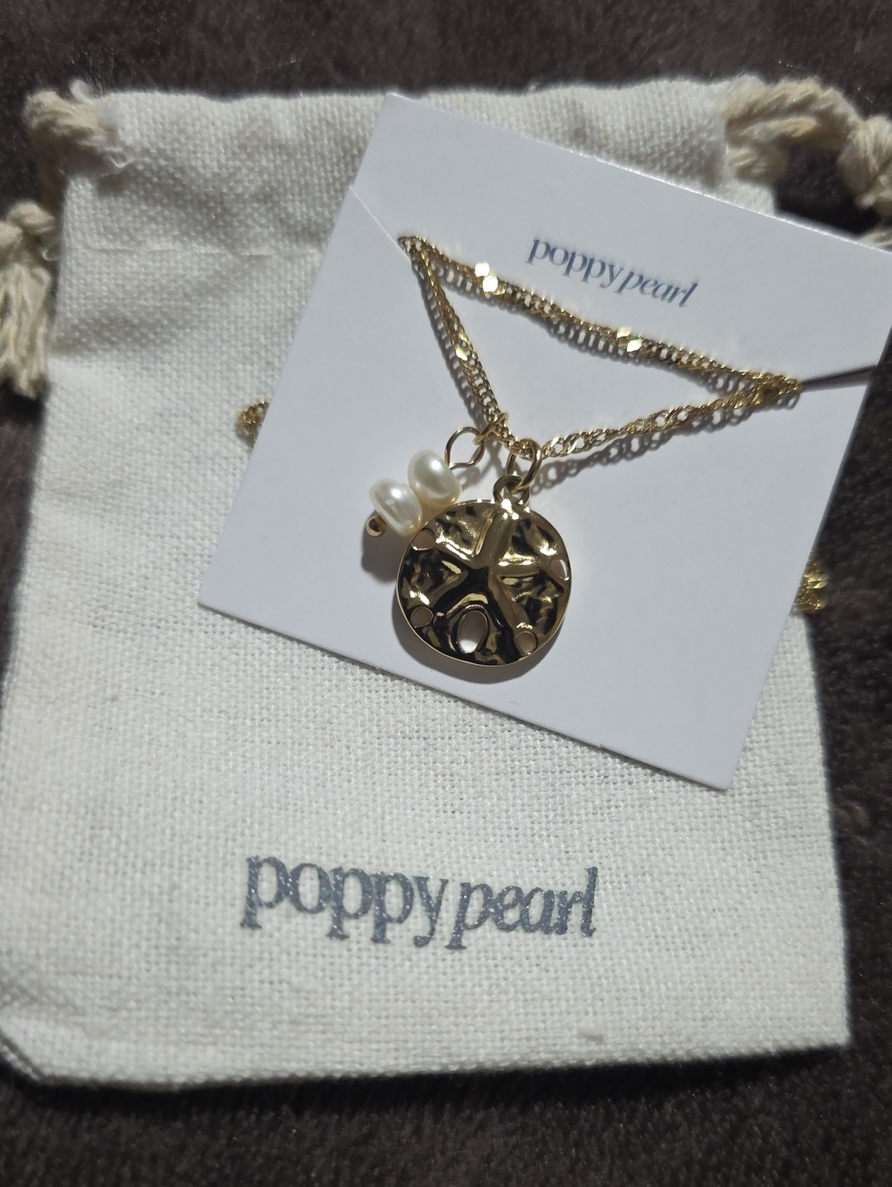 NWT Poppy Pearl Gold Sand Dollar Starfish & Pearl Charm Necklace - Waterproof